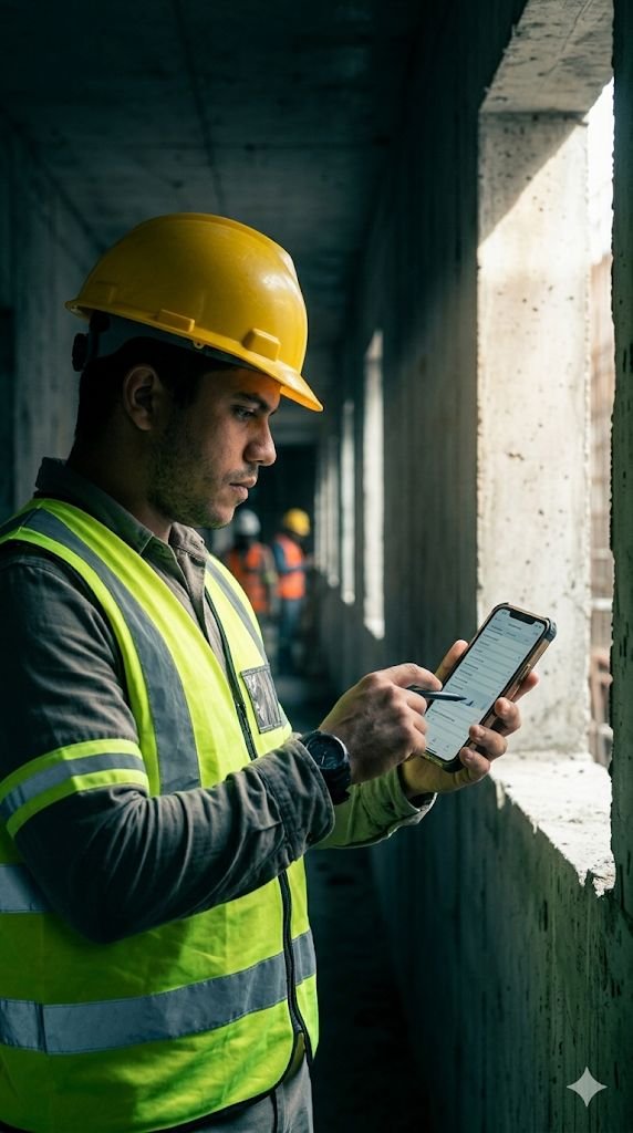 Técnico registrando inspeção com o Eldox no celular